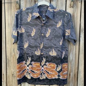 X9 Boy's Shirt Gray Black Yellow Dragon Flames Size m Button Front Short Slv